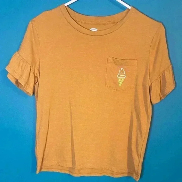 Old Navy Ice Cream Graphic Ruffle Sleeve Orange Shirt - Picture 2 of 7
